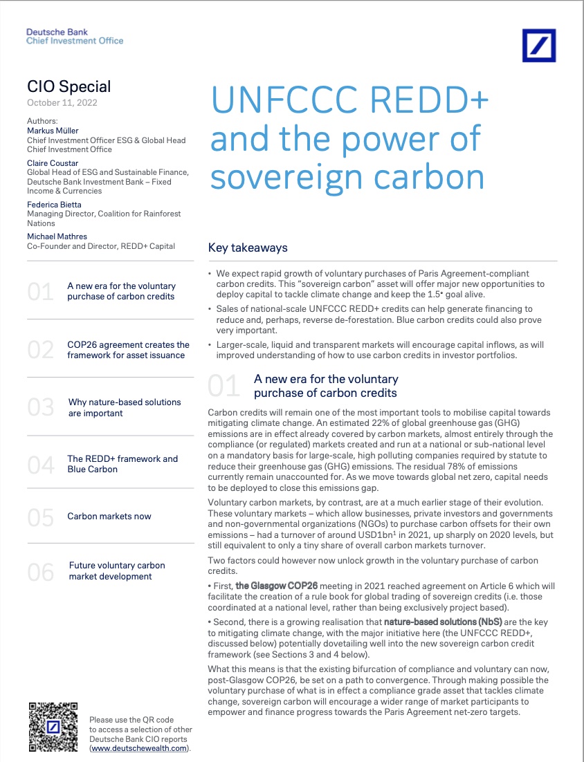 Deutsche Bank-CIO-Special-UNFCCC REDD+ Sovereign Carbon-White Paper-ITMO Ltd